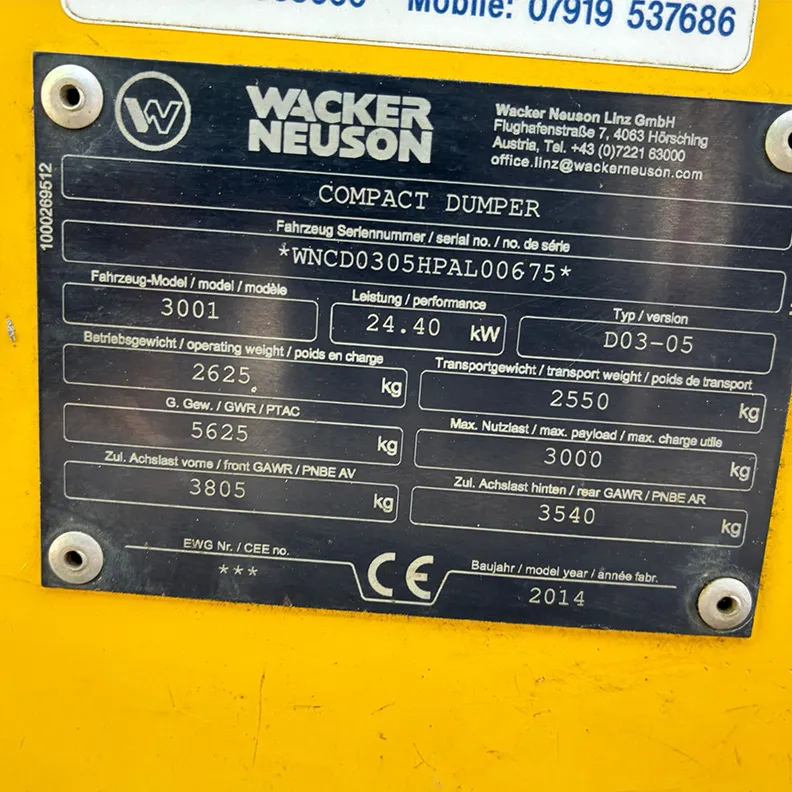 3T Dumper Wacker Neuson 3001 2014